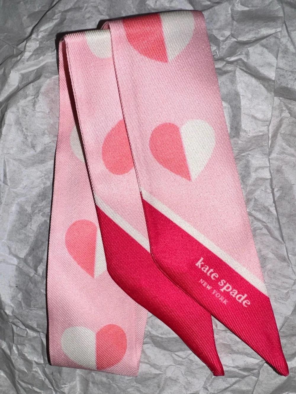 Kate Spade Pink Heart Silk Scarf with Fuchsia Ends - new never used